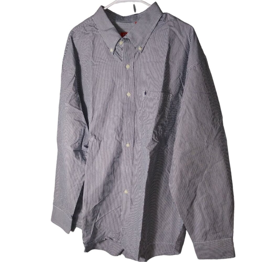 Men's Long Sleeve Gray Stripe Izod Dress Shirt Size XXL